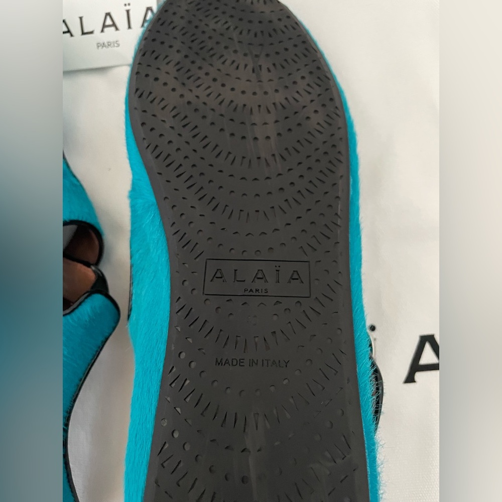 Alaia cross cross calf hair ballet flats turquoise blue size 40 EU / 10 US - Picture 8 of 16
